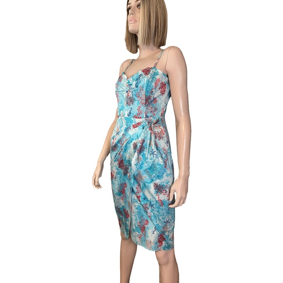 WHBM Breezy Cotton Faux Wrap Dress Ruch Lined Shirred Sexy Pleated Waist Detail - Picture 4 of 15